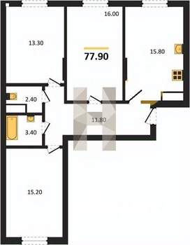 3-к квартира, строящийся дом, 78м2, 1/19 этаж