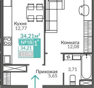 1-к квартира, вторичка, 34м2, 3/9 этаж