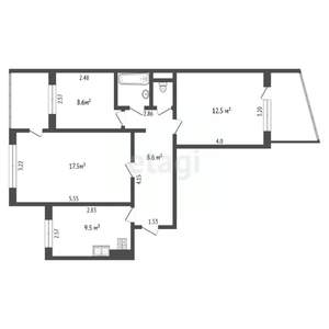 3-к квартира, вторичка, 64м2, 1/9 этаж