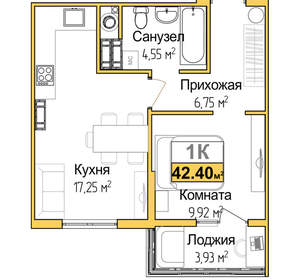 1-к квартира, вторичка, 40м2, 8/9 этаж