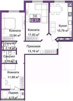 3-к квартира, вторичка, 80м2, 7/9 этаж