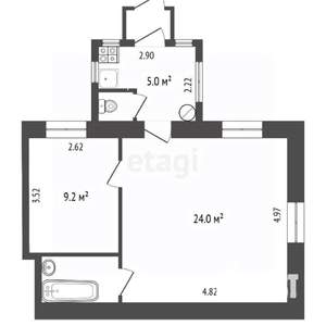 2-к квартира, вторичка, 44м2, 1/2 этаж