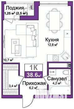 1-к квартира, вторичка, 39м2, 12/16 этаж