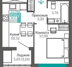 1-к квартира, вторичка, 30м2, 4/9 этаж