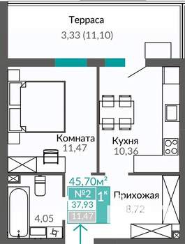 1-к квартира, вторичка, 38м2, 1/9 этаж