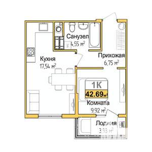 1-к квартира, вторичка, 41м2, 5/9 этаж