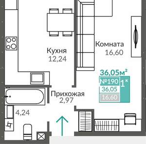 1-к квартира, вторичка, 36м2, 1/9 этаж