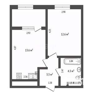 1-к квартира, вторичка, 38м2, 5/13 этаж