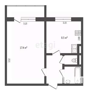 1-к квартира, вторичка, 34м2, 3/9 этаж