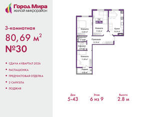3-к квартира, вторичка, 81м2, 6/9 этаж