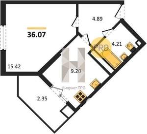 1-к квартира, вторичка, 36м2, 3/9 этаж
