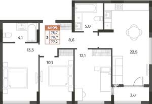 3-к квартира, вторичка, 77м2, 5/8 этаж