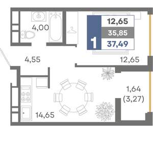 1-к квартира, вторичка, 37м2, 7/16 этаж