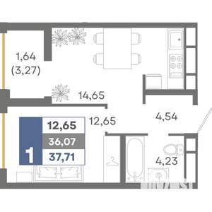 1-к квартира, вторичка, 38м2, 14/16 этаж