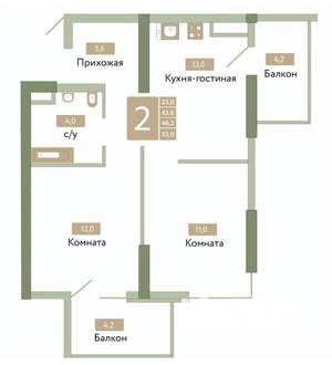 2-к квартира, вторичка, 52м2, 5/12 этаж