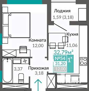 1-к квартира, строящийся дом, 31м2, 8/9 этаж