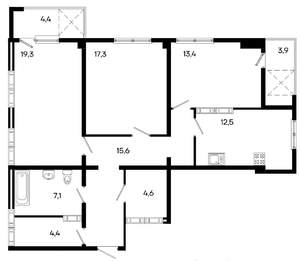 3-к квартира, строящийся дом, 103м2, 15/16 этаж