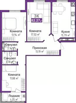 3-к квартира, вторичка, 80м2, 8/9 этаж