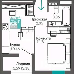 1-к квартира, вторичка, 30м2, 9/9 этаж