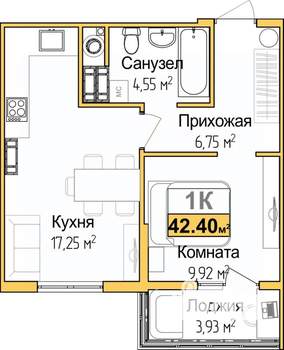 1-к квартира, вторичка, 40м2, 8/9 этаж