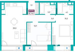 2-к квартира, вторичка, 71м2, 9/9 этаж