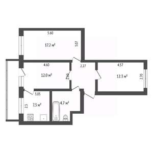 3-к квартира, вторичка, 63м2, 5/5 этаж