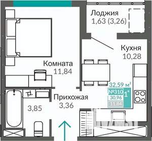 1-к квартира, строящийся дом, 31м2, 9/9 этаж