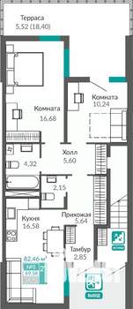 2-к квартира, строящийся дом, 70м2, 1/9 этаж