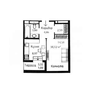 1-к квартира, вторичка, 38м2, 7/8 этаж