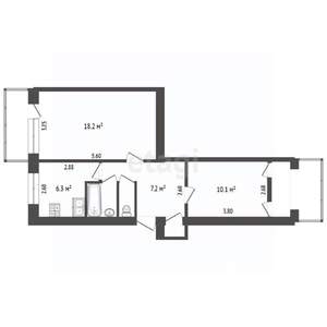 2-к квартира, вторичка, 46м2, 2/6 этаж