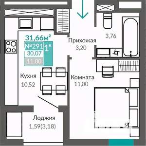 1-к квартира, строящийся дом, 30м2, 8/9 этаж