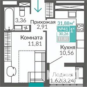 1-к квартира, строящийся дом, 30м2, 6/9 этаж