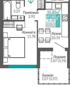 1-к квартира, вторичка, 31м2, 8/9 этаж