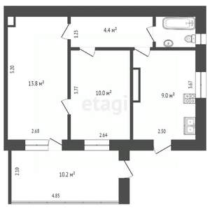 2-к квартира, вторичка, 50м2, 2/2 этаж