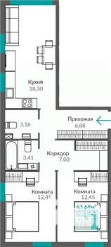 2-к квартира, строящийся дом, 64м2, 1/9 этаж