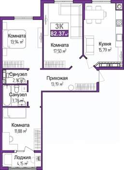 3-к квартира, вторичка, 80м2, 8/16 этаж