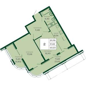 2-к квартира, вторичка, 60м2, 3/16 этаж
