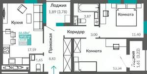 2-к квартира, строящийся дом, 63м2, 4/7 этаж