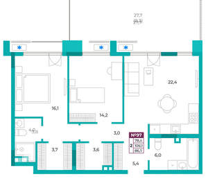 2-к квартира, вторичка, 87м2, 2/9 этаж