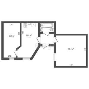 2-к квартира, вторичка, 50м2, 1/2 этаж