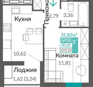 1-к квартира, вторичка, 30м2, 5/9 этаж