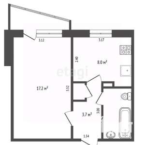 1-к квартира, вторичка, 37м2, 9/9 этаж