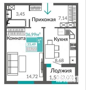 1-к квартира, вторичка, 36м2, 3/10 этаж