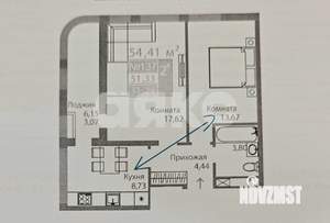 2-к квартира, вторичка, 55м2, 14/16 этаж