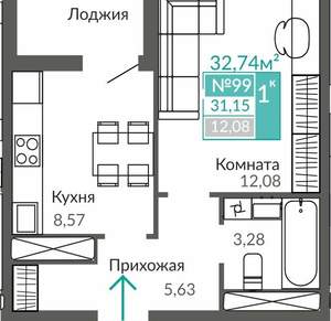 1-к квартира, вторичка, 31м2, 6/9 этаж