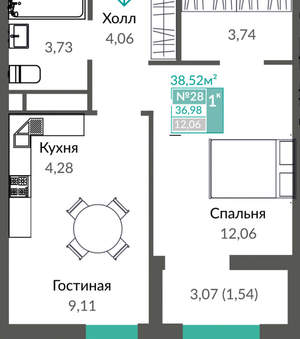 1-к квартира, вторичка, 39м2, 5/16 этаж