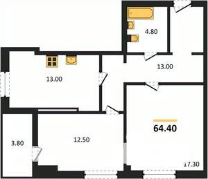 2-к квартира, вторичка, 64м2, 16/16 этаж