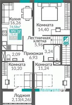 3-к квартира, строящийся дом, 72м2, 2/9 этаж