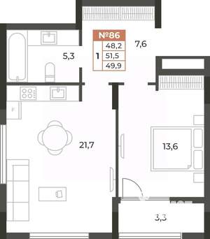 1-к квартира, вторичка, 50м2, 2/8 этаж