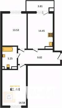 2-к квартира, вторичка, 58м2, 6/9 этаж